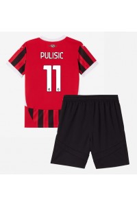 AC Milan Christian Pulisic #11 Jalkapallovaatteet Lasten Kotipeliasu 2024-25 Lyhythihainen (+ Lyhyet housut)